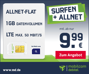 mobilcom-debitel LTE Handyverträge im O2 Netz mit 1GB bis 5GB Datenflat ab günstige 9,99 Euro monatlich