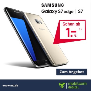 mobilcom-debitel August-Angebot mit dem Samsung Galaxy S7 für nur 1 Euro im Vodafone Flat Allnet Comfort Handyvertrag