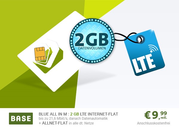 Der Sparhandy BASE-Deal mit Allnetflat Handyvertrag SIM-only inklusive EU-Roaming und 2GB LTE Datenflat für günstige 9,99 Euro monatlich