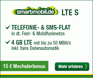 Der smartmobil.de LTE S Allnetflat Handyvertrag mit 4GB LTE Datenflat bereits ab günstige 12,99 Euro monatlich