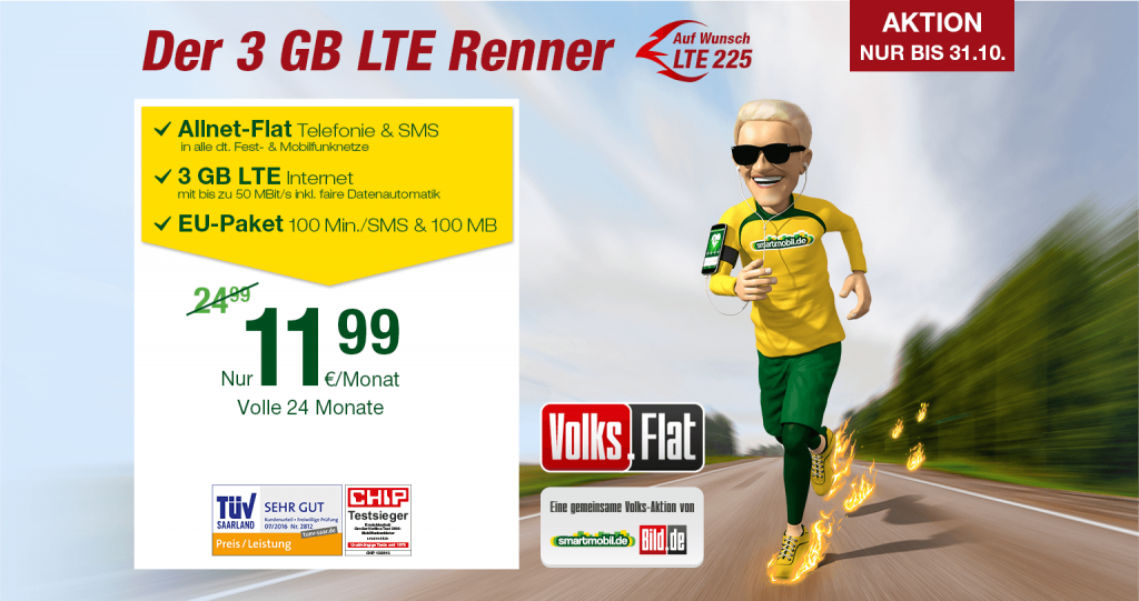 Die smartmobil.de Volks-Flat mit 3GB LTE Datenflat inklusive EU-Option - Runnig Heino