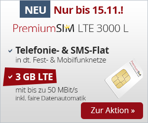 PremiumSIM Aktionstarif - Allnetflat Handyvertrag mit 2 oder 3 GB LTE Datenflat inklusive EU-Roaming Flat und 1GB LTE Roaming-Datenflat ab günstige 7,99 Euro monatlich
