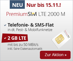 PremiumSIM Aktionstarif - Allnetflat Handyvertrag mit 2 oder 3 GB LTE Datenflat inklusive EU-Roaming Flat und 1GB LTE Roaming-Datenflat ab günstige 7,99 Euro monatlich