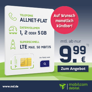 Oktober-Angebote bei mobilcom-debitel – LTE Allnetflat Handyverträge bis zu 5GB schon ab 9,99 Euro monatlich