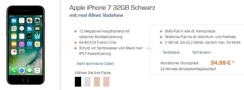 Das Apple iPhone 7 + Real Allnet Vodafone für effektiv nur 9,99 Euro monatlich