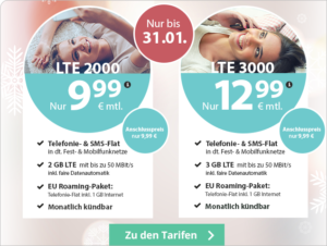 PremiumSIM Preiskracher Aktionstarife - LTE 2000 und LTE 3000 - monatlich kündbare Allnetflat Handytarife inklusive EU Auslandsflat schon ab 9,99 Euro monatlich