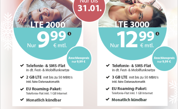 PremiumSIM Allnetflat Preiskracher Aktionstarife - LTE 2000 und LTE 3000 monatlich kündbare Allnetflat Handytarife inklusive EU Auslandsflat schon ab 9,99 Euro monatlich