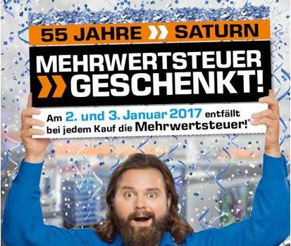 SATURN Rabatt-Aktion zum Jahresbeginn 2017 - Die Mehrwertsteuer auf alle Produkte geschenkt