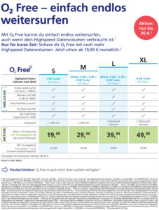 O2 Free Tarifübersicht - Stand 16.3.2017