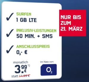 mobilcom-debitel Weekend-Special-Deal - Handyvertrag mit 1 GB LTE für nur 3,99 Euro im Monat
