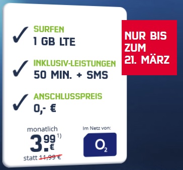 mobilcom-debitel Weekend-Special-Deal – Handyvertrag mit 1 GB LTE für nur 3,99 Euro im Monat