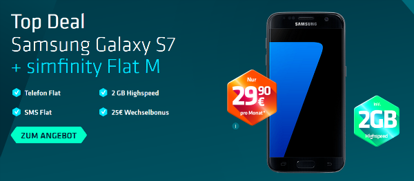 Das Samsung Galaxy S7 + simfinity Flat M im Bundle-Angebot