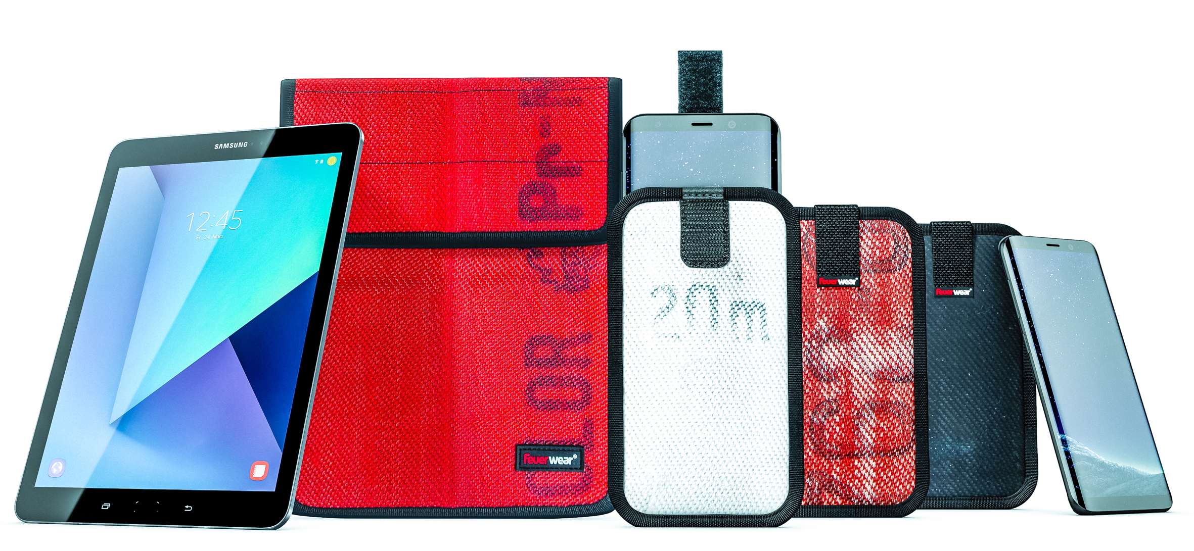 Stylische Handyhülle und Tablet-Case aus gebrauchtem Feuerwehrschlauch