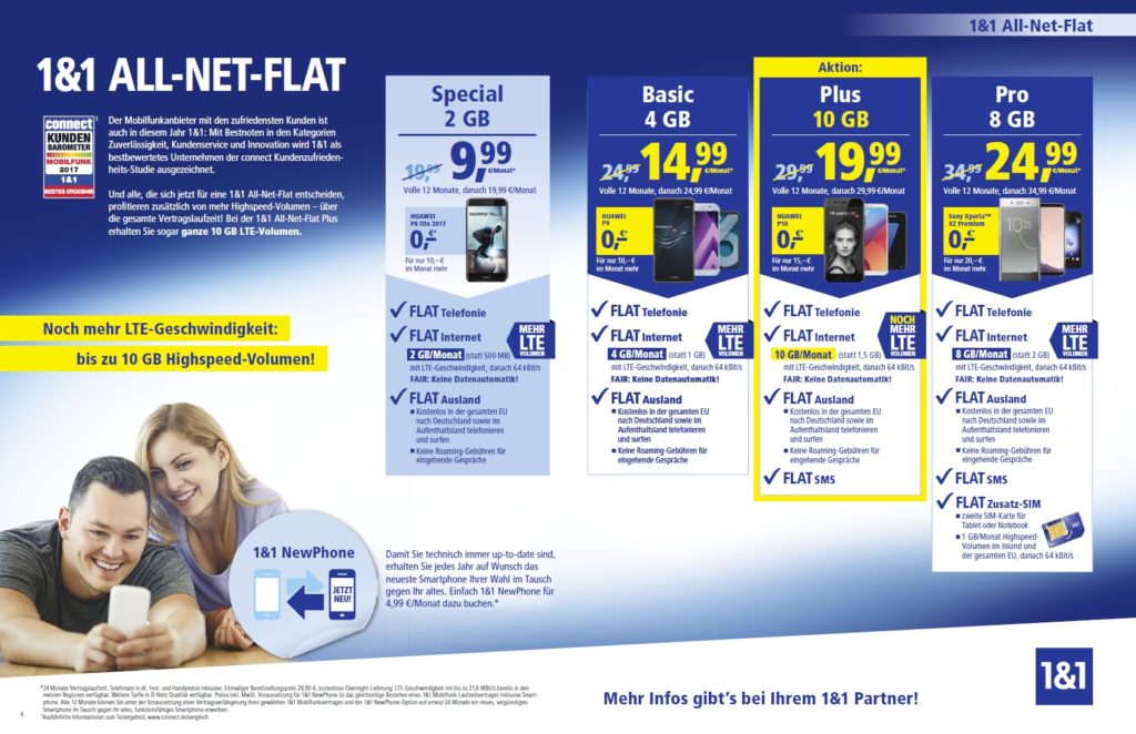 Die 1&1 All-Net-Flat Tarifübersicht für August 2017
