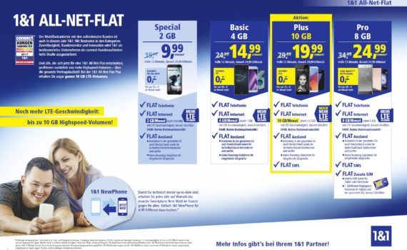 Die 1&1 All-Net-Flat Tarifübersicht für August 2017