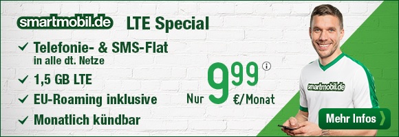 Poldis Tariftipp - smartmobil.de LTE-Special Allnetflat Handytarif mit nur einmonatiger Mindestlaufzeit für nur 9,99 Euro monatlich