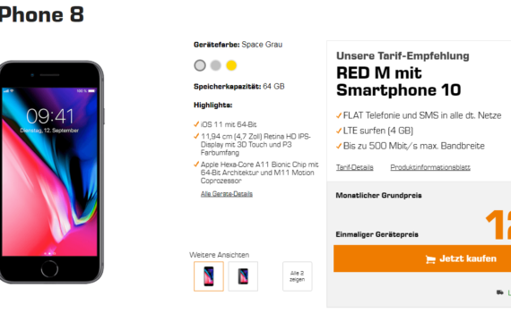 Top Angebot im SATURN-Handyshop - Das iPhone 8 mit Vodafone Red M Allnetflat Handytarif