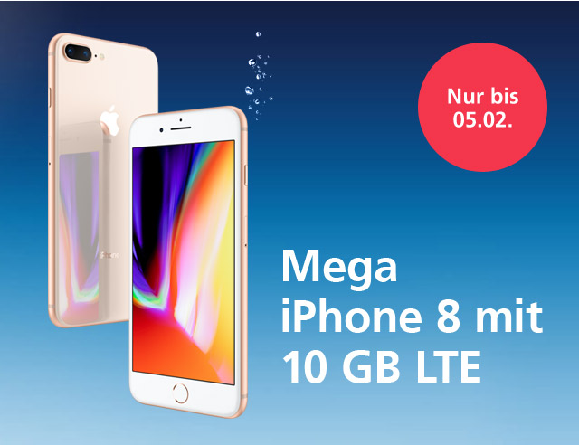Spartipp: Nur bis 05.02.: iPhone 8 mit 10 GB LTE Allnetflat Handytarif zum mega Preis