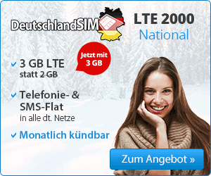 DeutschlandSIM Allnetflat National Handytarif LTE 2000 mit Aktionsweise 3 GB LTE Datenvolumen für nur 9,99 Euro monatlich