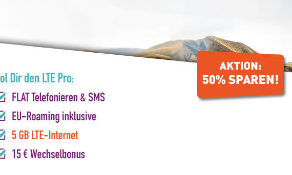 Yourfone LTE Pro Allnetflat Handytarif mit 5GB LTE-Datenvolumen inklusive EU-Roaming für nur 16,99 Euro monatlich