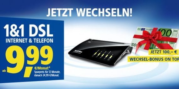 1und1 DSL-Tarife wieder mit 100 Euro Wechselbonus