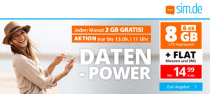 sim.de Aktionstarif mit 2 GB gratis LTE Datenvolumen