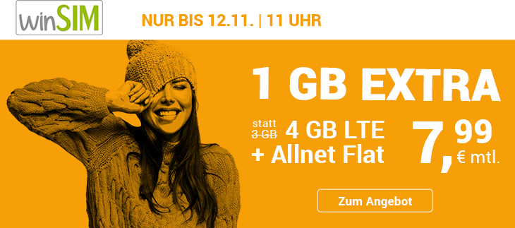 Tariftipp: Aktuelle Tarifaktion bei winSIM – Allnetflat Handyvertrag mit 4 GB LTE-Datenvolumen für 7,99 Euro