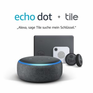 Tile Essentials (2020) - 4 er Pack + Amazon Echo Dot (3. Gen.) Intelligenter Lautsprecher mit Alexa in Anthrazit Stoff