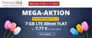 Mega Aktion zum Frühling bei PremiumSIM – 7 GB LTE Handyvertrag für nur 7,77 Euro monatlich