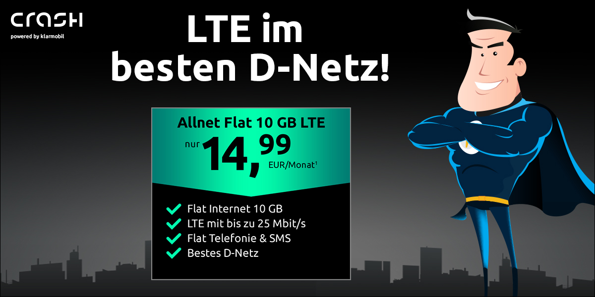 Tariftipp: Crash-Deal – Günstiger 10 GB Allnet Flat Handyvertrag im Telekom D1-Netz für nur 14,99 Euro