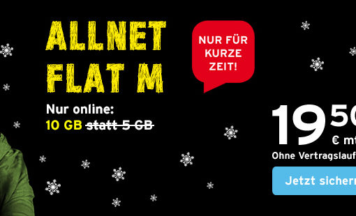 congstar Winteraktion 2020 - congstar Allnet Flat M mit 10 GB im Telekom D1 LTE-Netz für nur 19,50 Euro pro Monat