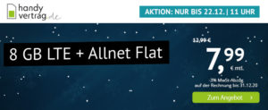 handyvertrag.de Weihnachtsaktion 2020 - Allnetflat mit 8 GB für unter 8 Euro