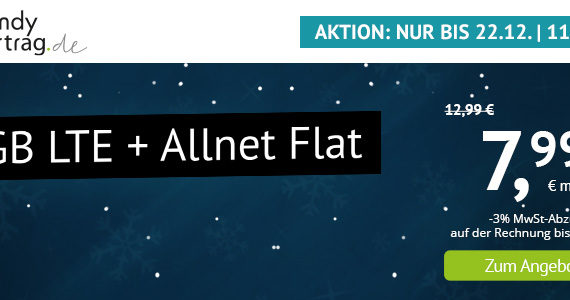 handyvertrag.de Weihnachtsaktion 2020 - Allnetflat mit 8 GB für unter 8 Euro