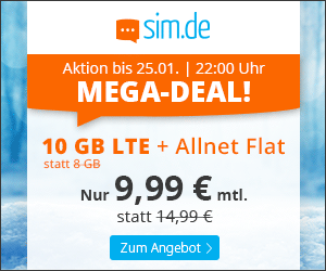 sim.de Mega-Deal – Handytarif mit 10 GB LTE Datenvolumen für nur 9,99 Euro monatlich