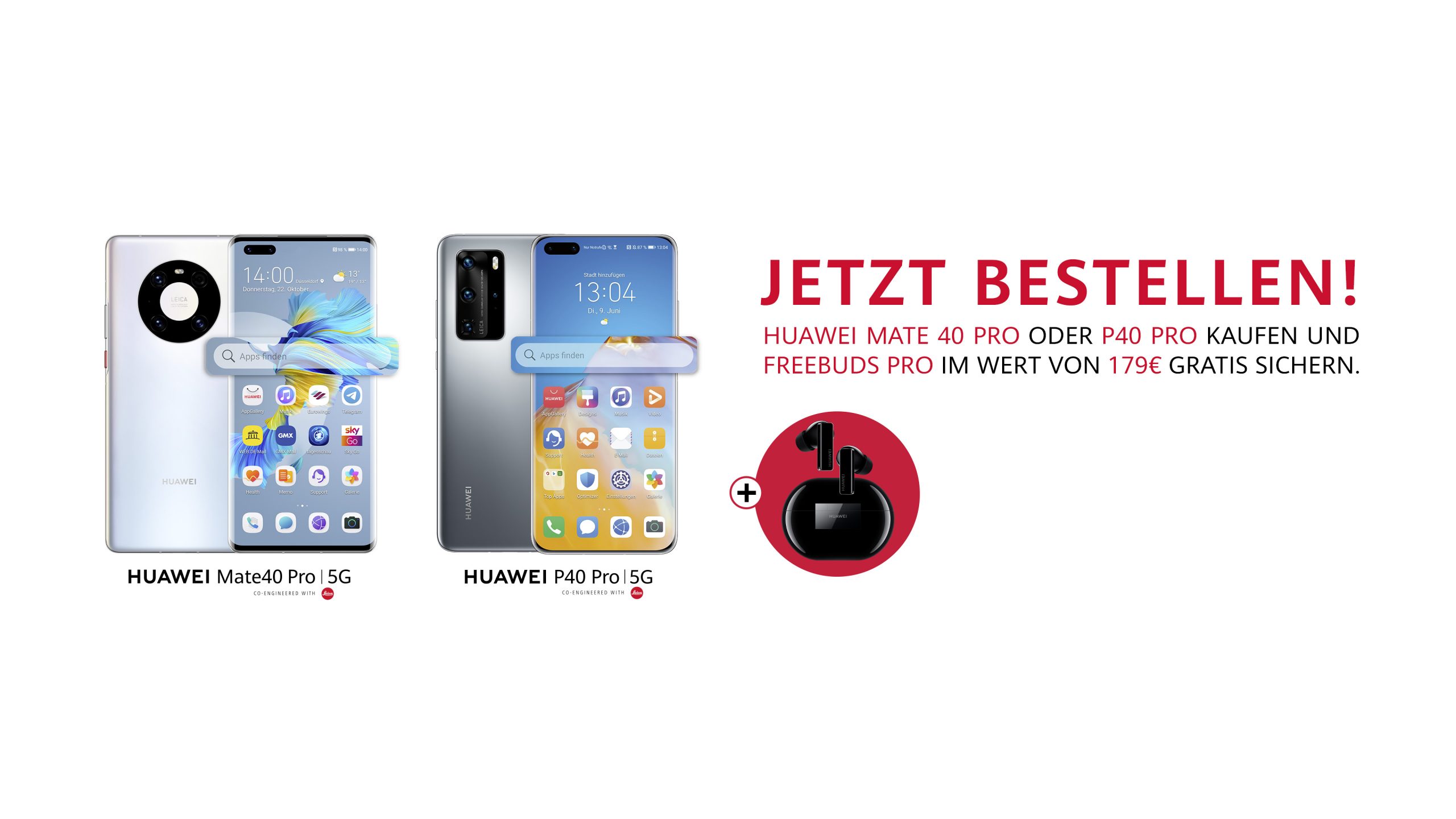 HUAWEI Mate40 Pro und HUAWEI P40 Pro inklusive HUAWEI FreeBuds Pro im Wert von 179 Euro