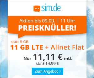 Tariftipp: 6 mal die 1 - sim.de bietet 11 GB Handytarif für nur 11,11 Euro