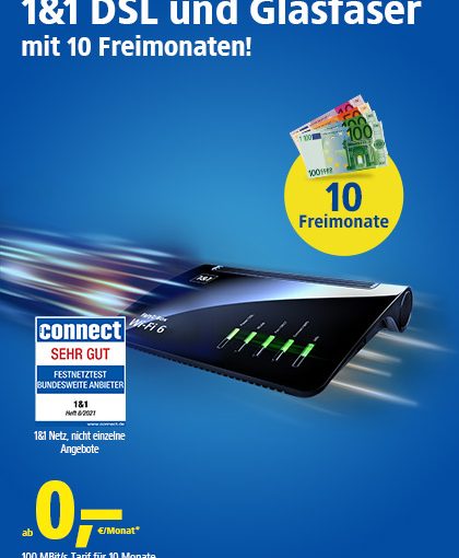 1und1 DSL- und Glasfaser-Tarife mit bis zu zehn Freimonaten