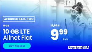 PremiumSIM Tariftipp 10 GB Allnetflat Handytarif für 9,99 Euro