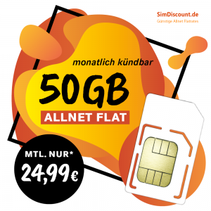 SimDiscount Allnet Flat 50GB nur 24,99 Euro im Monat