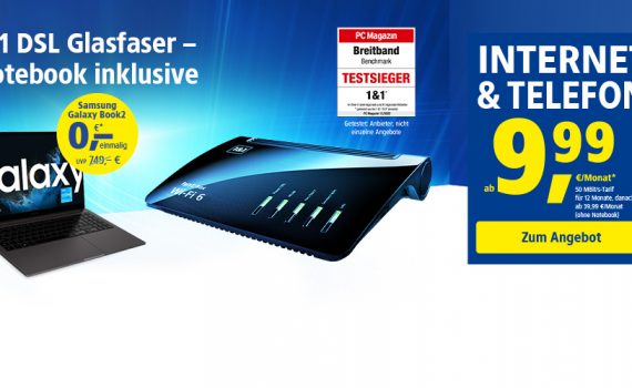 1und1 DSL und Glasfaser mit Notebook für 0 Euro Zuzahlung