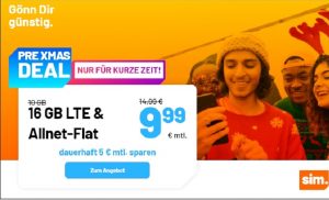 sim.de Aktionstarif 16 GB Allnetflat Handytarif für nur 9,99 Euro monatlich
