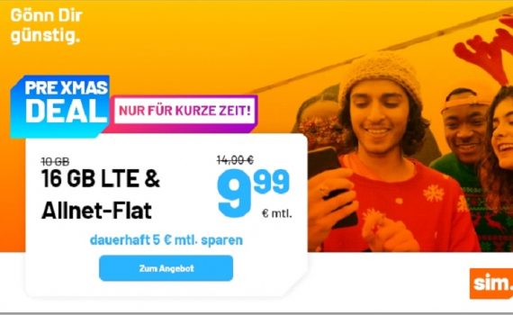 sim.de Aktionstarif 16 GB Allnetflat Handytarif für nur 9,99 Euro monatlich