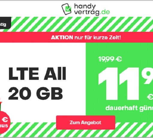 Exklusive Handytarif-Aktion bei handyvertrag.de: 20 GB Allnet-Flat für effektiv unter 10 Euro monatlich