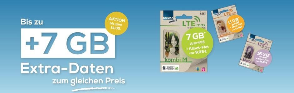 EDEKA Smart MEGA-DATENAKTION: Bis zu 7 GB EXTRA für Prepaid Handytarife im Telekom D1-Netz