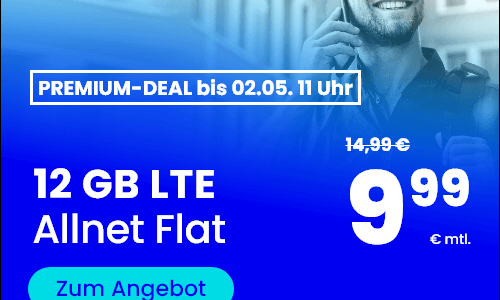 Aktionstarife von PremiumSIM - Allnetflat Handytarife von 12 GB Datenflat für nur 9,99 Euro bis 60 GB Datenflat für nur 29,99 Euro monatlich