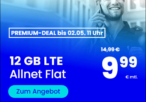 Aktionstarife von PremiumSIM - Allnetflat Handytarife von 12 GB Datenflat für nur 9,99 Euro bis 60 GB Datenflat für nur 29,99 Euro monatlich